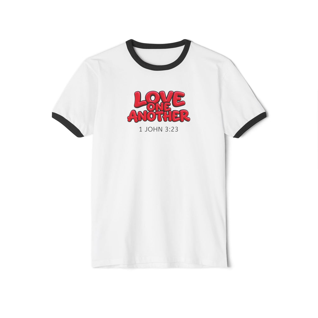 Love One Another Ringer Tee — 1 John 3:23 Christian Faith T-Shirt