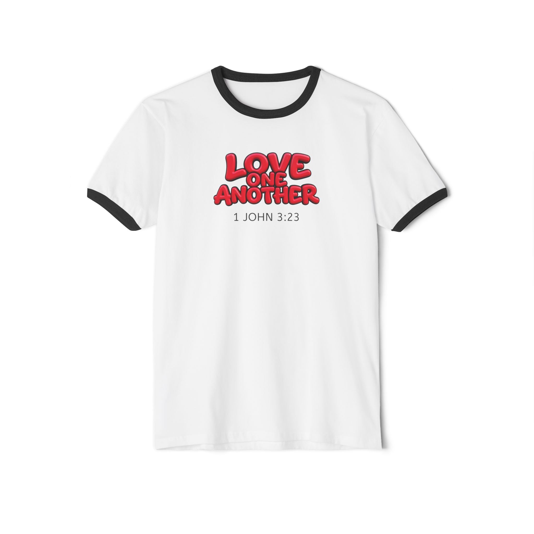 Love One Another Ringer Tee — 1 John 3:23 Christian Faith T-Shirt