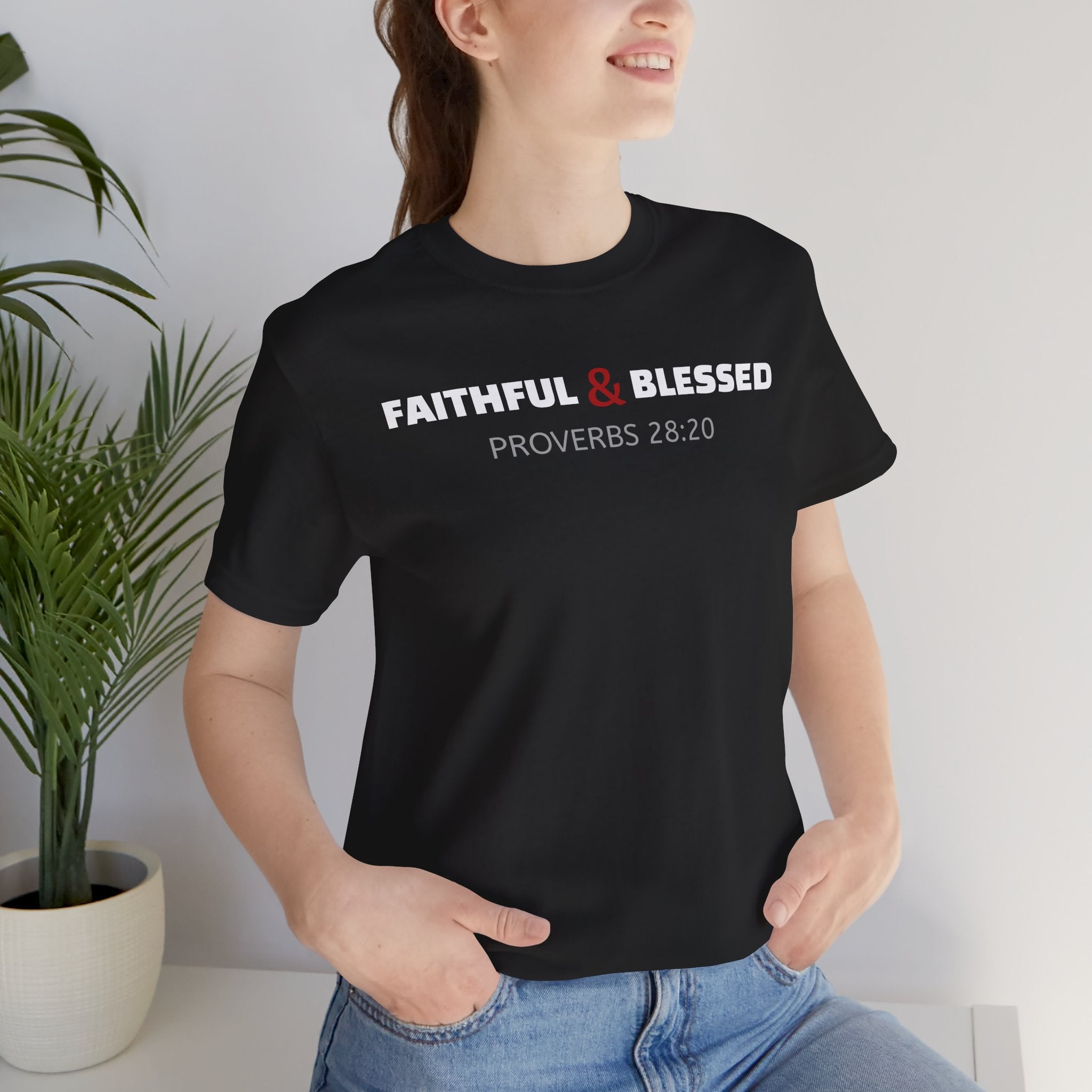 Faithful & Blessed Proverbs 28:20 — Minimalist Lightweight Christian Faith T-Shirt