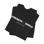 Strength & Shield Psalm 28:7 — Minimalist Lightweight Christian Faith T-Shirt