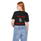 Pray More Worry Less RED TEXT tee | Prayer Hands Graphic Tee