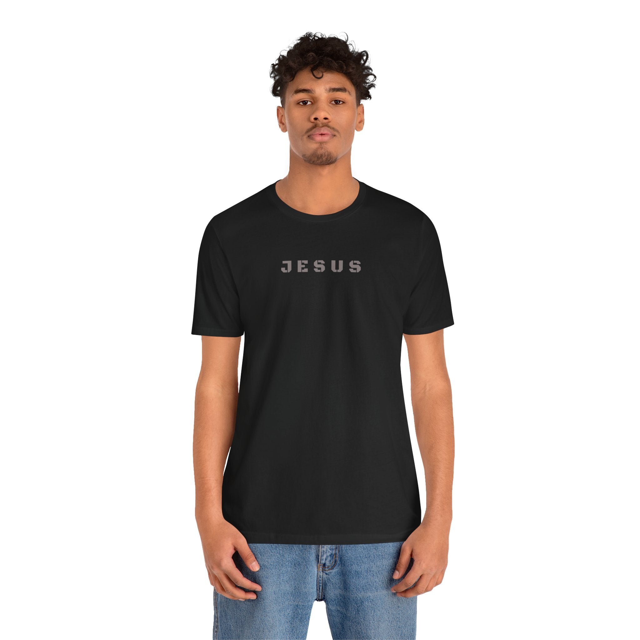 JESUS - Grey text minimalist T-Shirt