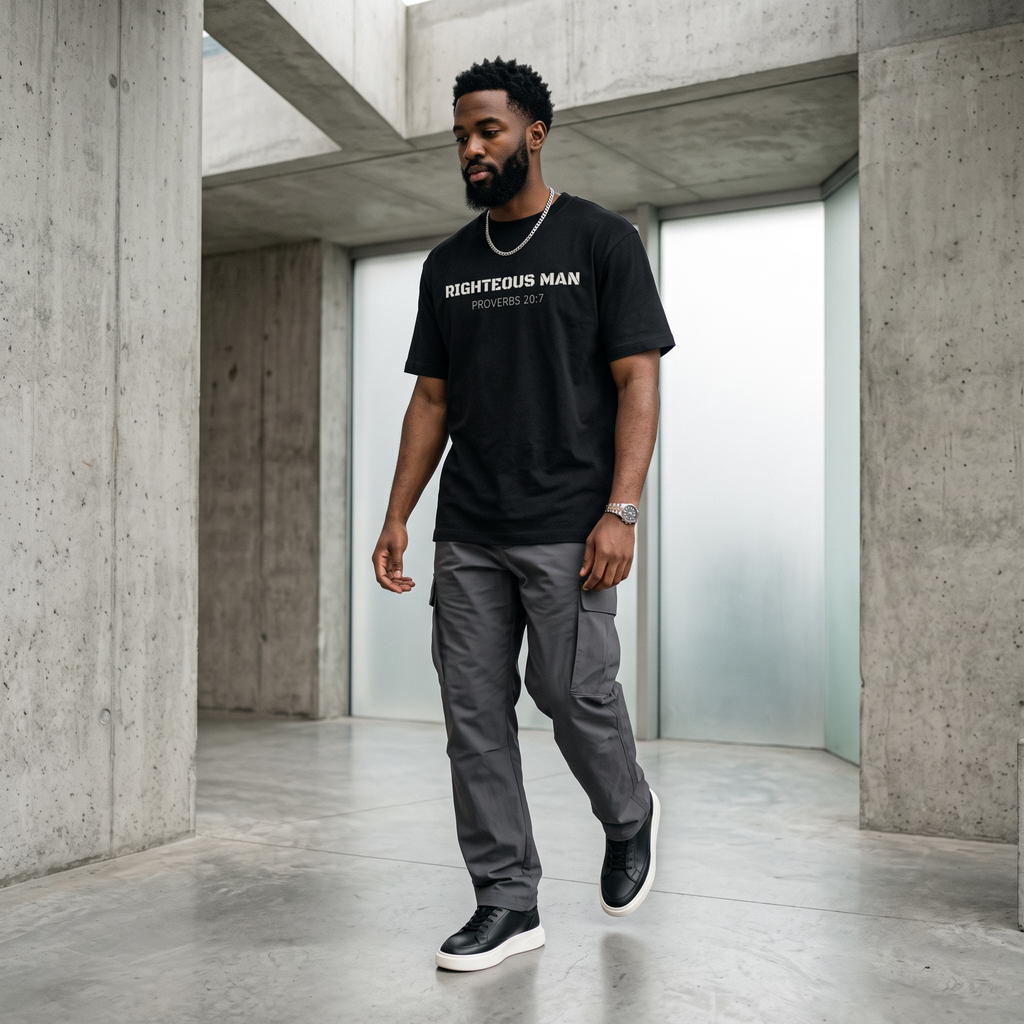 Righteous Man - Proverbs 20:7 — Minimalist Lightweight Christian Faith T-Shirt