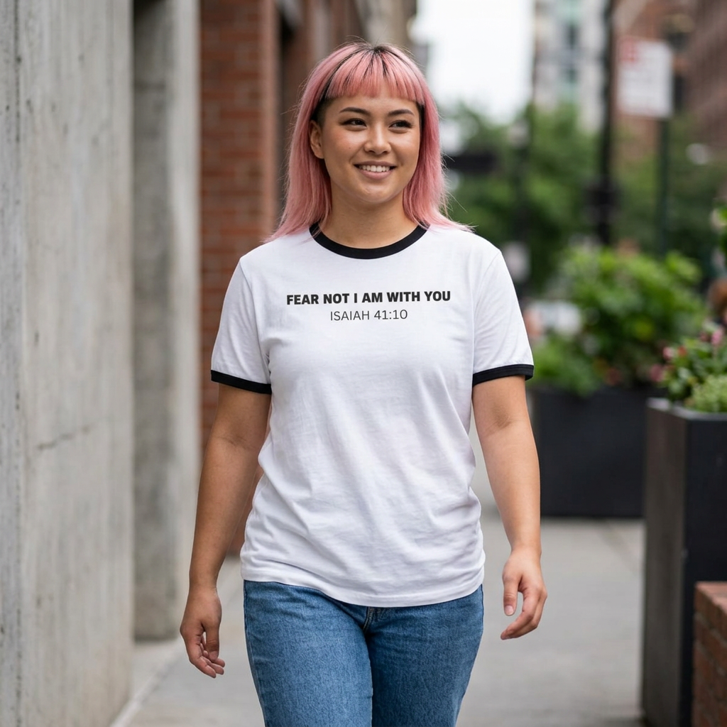 Faith Ringer Tee — “Fear Not I Am With You” Isaiah 41:10 Christian T‑Shirt