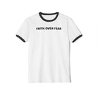 Faith Over Fear Ringer T‑Shirt — Christian Cross Inspirational Tee