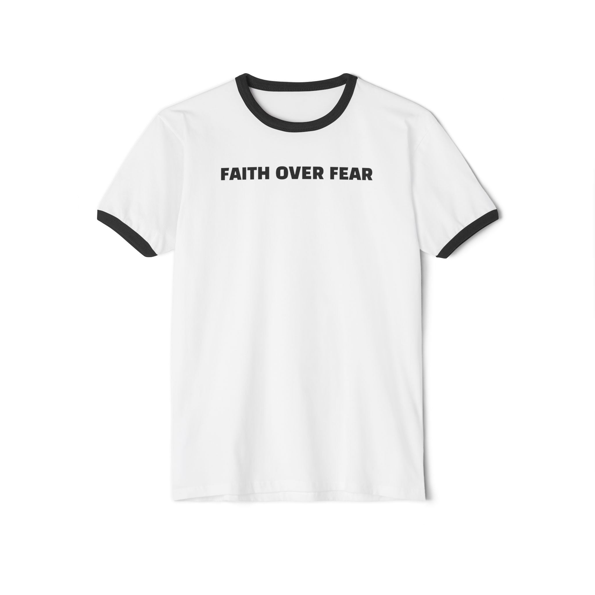 Faith Over Fear Ringer T‑Shirt — Christian Cross Inspirational Tee