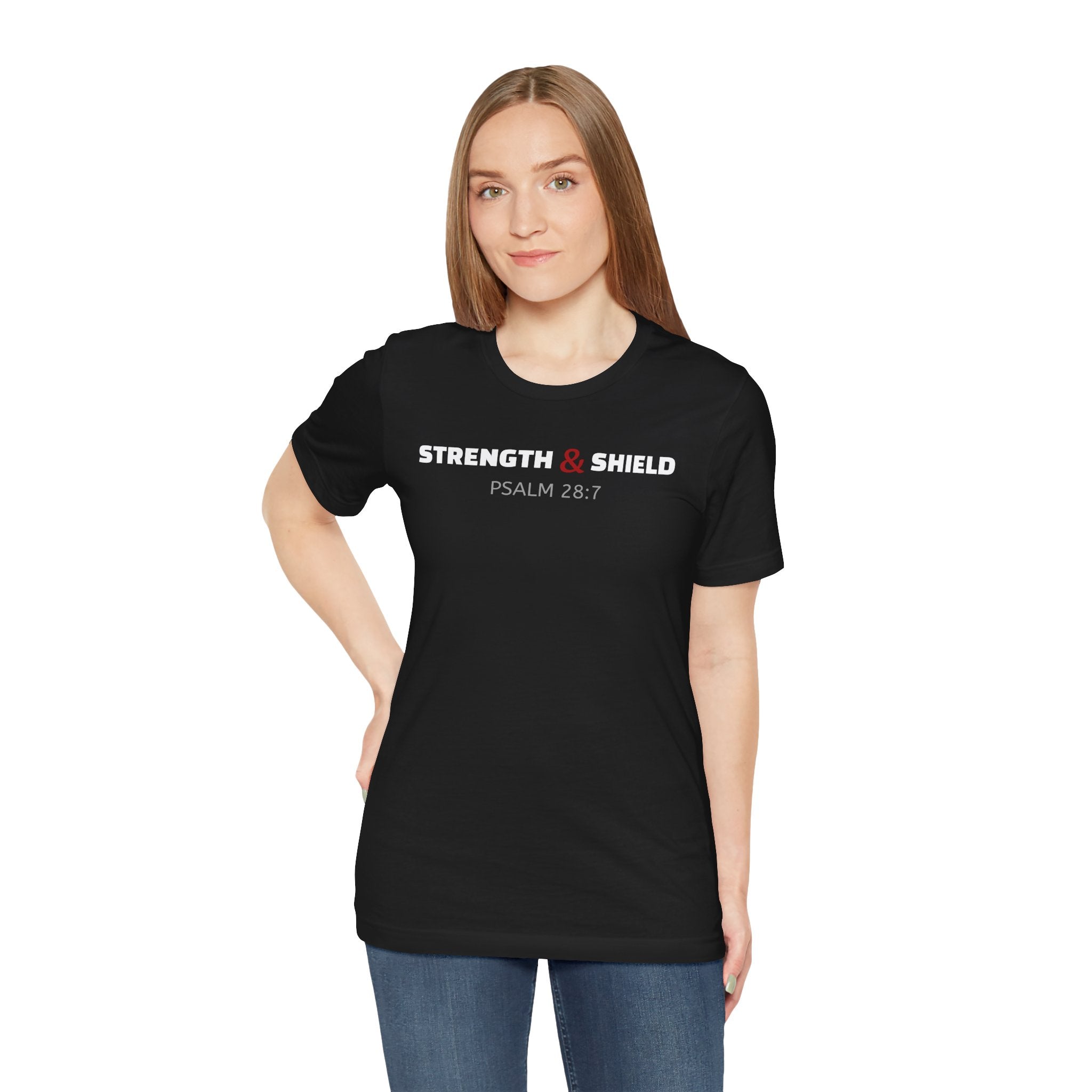 Strength & Shield Psalm 28:7 — Minimalist Lightweight Christian Faith T-Shirt