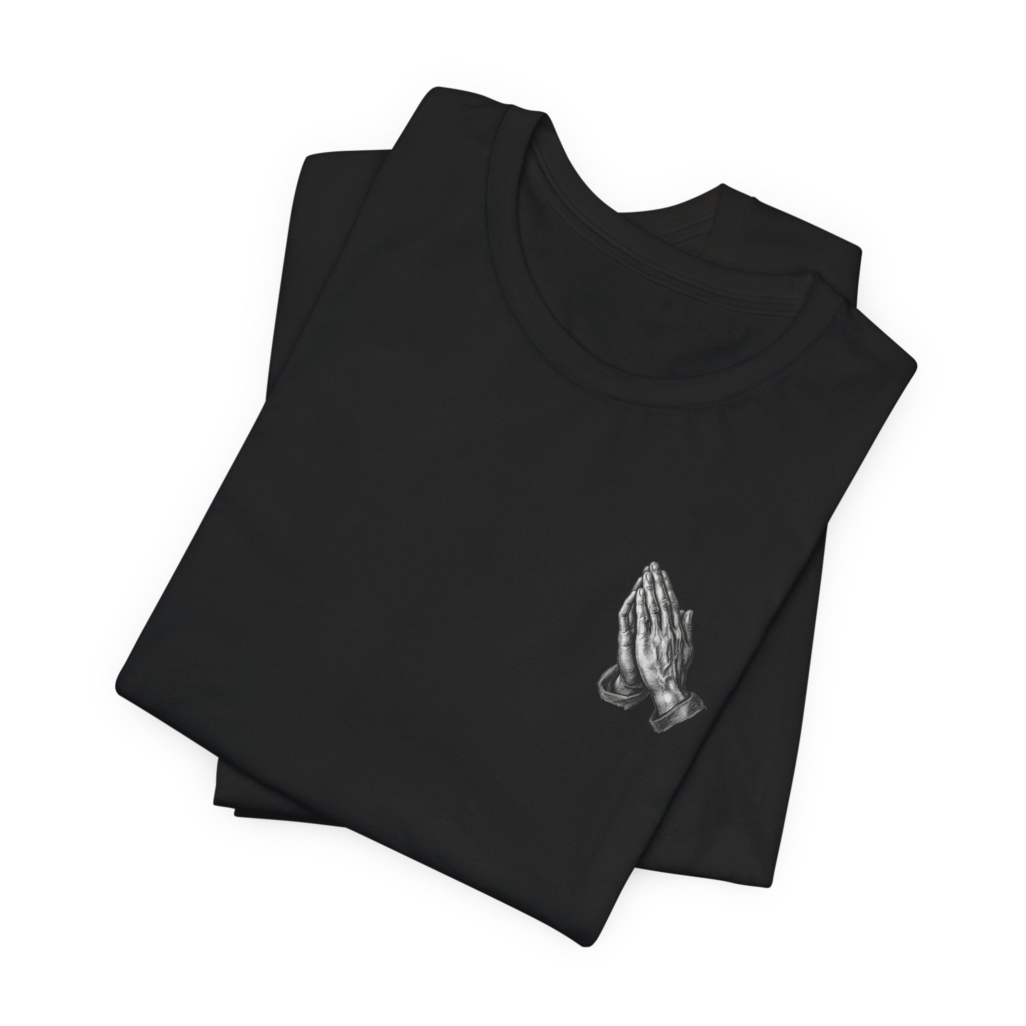 Pray More Worry Less RED TEXT tee | Prayer Hands Graphic Tee