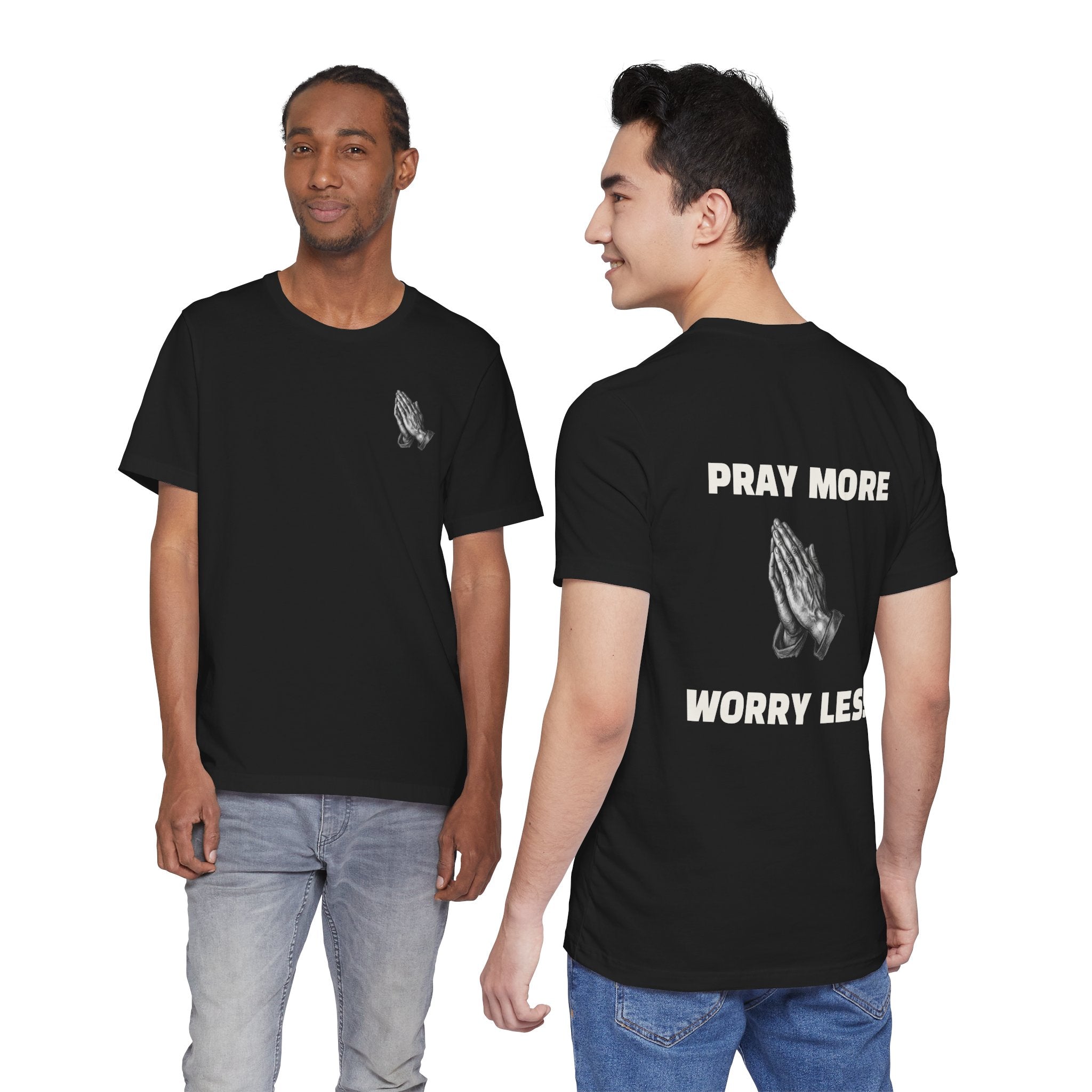 Pray More Worry Less tee | Prayer Hands Graphic Tee